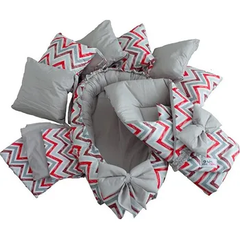 Hnízdečko pro miminko BabyTýpka sada L - Cikcak Red Grey