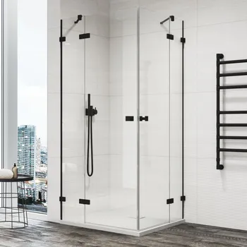 SanSwiss ANNEA Black 75 cm jednokřídlé dveře s pevnou stěnou - černá/sklo transparent AN13WGSM10607