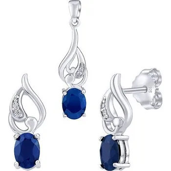 Souprava šperků Stříbrný set šperků Jessica s pravým safírem a Brilliance Zirconia - náušnice a přívěsek FWS15399BS