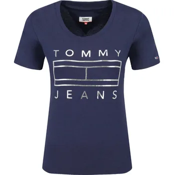 Dámské tričko Tommy Jeans Tričko METALLIC LOGO | Barva:tmavě modrá | Velikost:XS