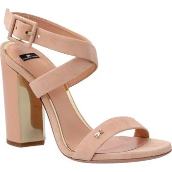 Dámské holínky Elisabetta Franchi Kůžoné sandály na klínku | Barva:béžový | Velikost:39,5