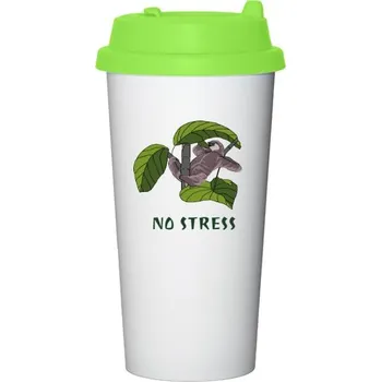 Cestovní termohrnek s uchem s potiskem Termohrnek - Lenochod - NO STRESS 2