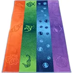 Plážová osuška 02 MOŘSKÝ KONÍK A LASTURY, modro-zeleno-fialová, froté, 100x160cm