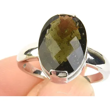 Prsten Vltavín prsten velký ovál 16x11mm checker brus Ag 925/1000 + Rh