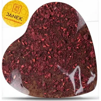 Čokoláda JANEK Velké mléčné srdíčko s drcenými lyofilizovanými malinami a ostružinami 9x9 cm 60 g