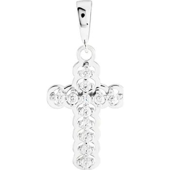 Přívěsek GEMMAX Křížek z bílého zlata se zirkony – zlatý šperk ryzosti 585/1000 v Dárkovém balení s Certifikátem GLPWB-01014