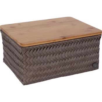Úložný box HANDED BY Úložný koš s bambusovým víkem Top Fit large, taupe