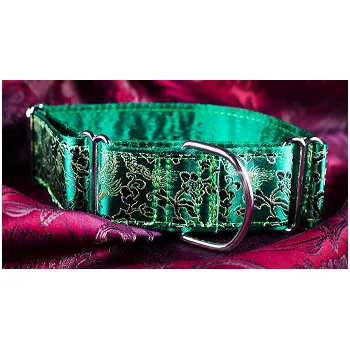 Obojek pro psa Luxusní 5 cm široký brokátový obojek Martingale na chrta Deep Green Avaris, zelený, stahovací