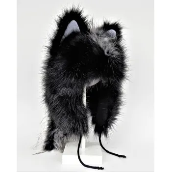 Čepice Zvířecí zimní čepice Vlk – černá, ručně šitá čepice s ušima a elegantním tvarem Barva: Černá, Velikost: M (55-56)