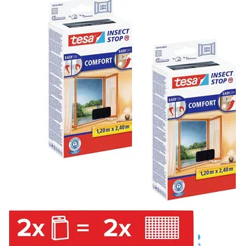 Elektrický lapač Síťka proti hmyzu TESA Insect Stop COMFORT do okna v 2 kusech, samolepicí ochrana proti hmyzu, mouchy po síti bez vrtání, antracitová (průhledná) tesa COMFORT,