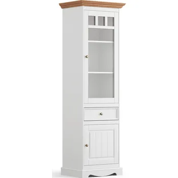 Knihovna KATMANDU Vitrína pravá Belluno Elegante bílá, medový dub, masiv, rozměr 190x60x45cm