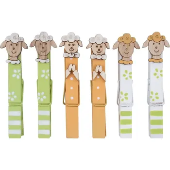 Velikonoční dekorace Anděl Přerov Dřevěné kolíčky ovečky 8,6 cm, 6 ks v sáčku