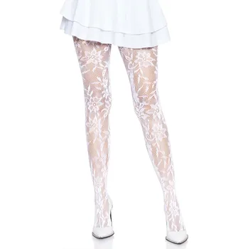 Dámské erotické punčochy Leg Avenue Seamless Floral Lace Tights White