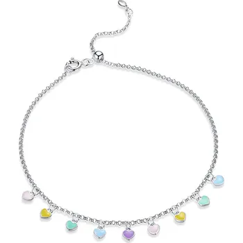 Řetízek For Silver ŘETÍZEK NA NOHU S BAREVNÝMI SRDÍČKY - STŘÍBRO 925
