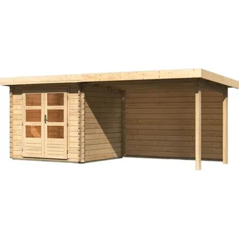 Zahradní domek LANIT PLAST Dřevěný domek KARIBU BASTRUP 2 + přístavek 300 cm včetně zadní stěny (9301) natur LG2818