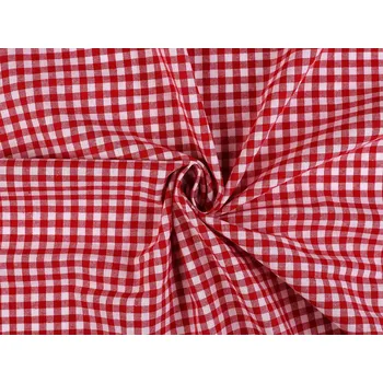 Bavlněná látka / plátno Kanafas malá kostka / káro, barva 1 červená