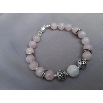 Náramek Náramek morganit, měsíční kámen, stříbrné indické korále