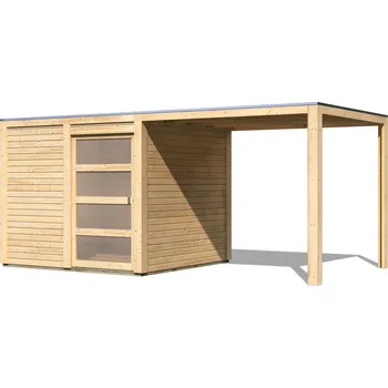 Zahradní domek LANIT PLAST Dřevěný domek KARIBU QUBIC 1 + přístavek 240 cm (79847) natur LG2479