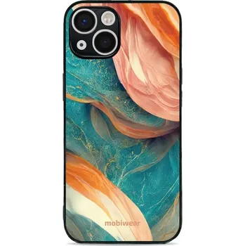 Pouzdro na mobilní telefon Lesklý kryt Mobiwear Glossy - Apple iPhone 13 - G025G - Azurový a oranžový mramor (Prémiové lesklé pouzdro, obal, kryt Mobiwear Glossy na mobil Apple iPhone 13 - G025G - Azurový a oranžový mramor, materiál Plast + TPU silikon - krytí po všech stranách,)