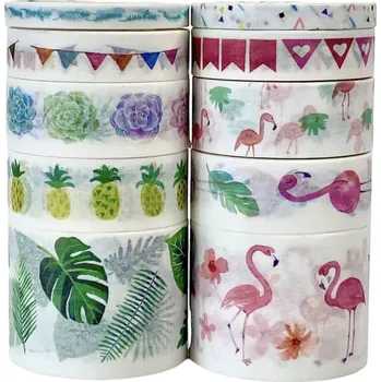 Lepicí páska AKN Sada 10 ks washi pásek - Plameňáci