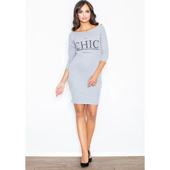 Dámské šaty Bavlněné šaty s 3/4 rukávem s originálním potiskem Barva: Šedá, Velikost: S