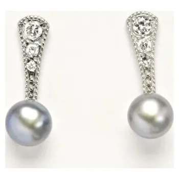 Náušnice Stříbrné náušnice přírodní šedá perla - NŠ1241 (Stříbrné náušnice s přírodní perlou a zirkony)