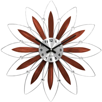 Hodiny Továrna na čas Dřevěné stříbrné hodiny LAVVU CRYSTAL Flower s čísly LCT1114