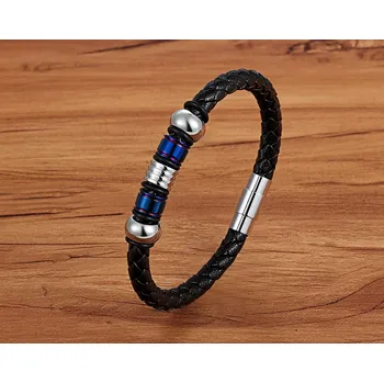 Náramek B-TOP Kožený pletený náramek BLUE