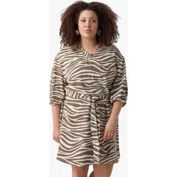 Dámské šaty Vero Moda Curve dámské šaty Seba smetanovo/hnědé Velikost: 44