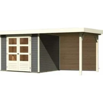 Zahrada dřevěný domek KARIBU ASKOLA 3 + přístavek 240 cm včetně zadní stěny (9171) terragrau