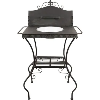 Sada koupelnových doplňků Černý antik kovový stojan s patinou a umyvadlem ve vintage stylu - 72*48*114 cm