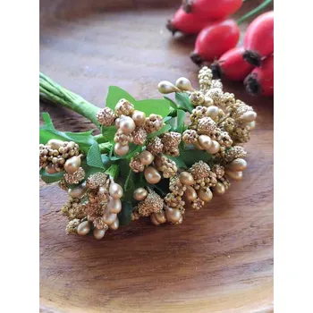 Květinové pestíky na drátku metalické 12 ks barva zlatá