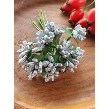 Květinové pestíky na drátku metalické 12 ks stříbrná