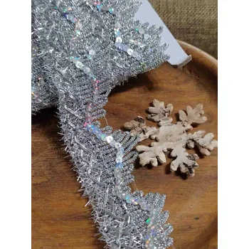 Krajka Leonský prýmek s flitry stříbrný