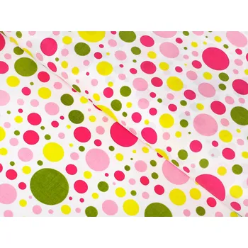 Bavlněná látka/plátno Sandra SA-209 Růžové a žluté puntíky na bílém - šířka 145 cm