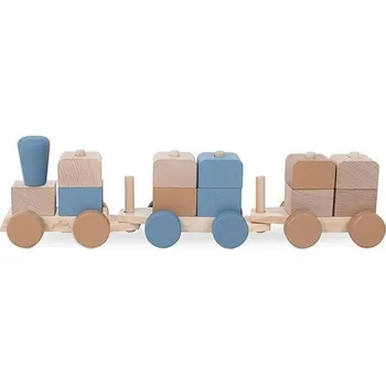 Hračka pro nejmenší Dřevěný tahací vláček skládačka modrá Jollein
