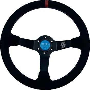 3 ramenný závodní volant RACES Hellrot, 350mm, semiš, 90mm odsazení