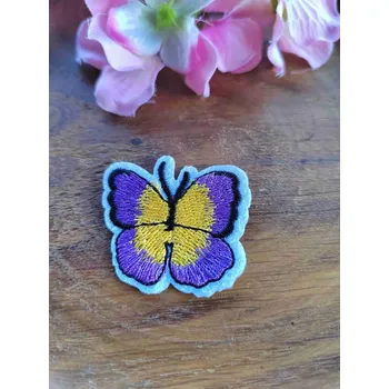 Textilní nažehlovací páska Nažehlovačka motýlek fialovo žlutý