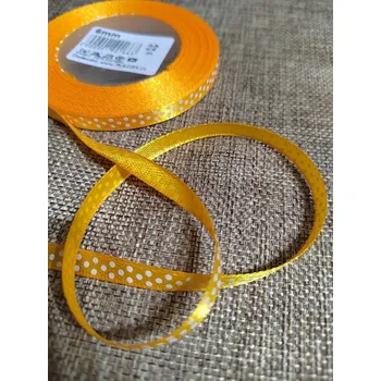 Stuha Saténová stuha s puntíky šíře 6 mm žlutá tmavší