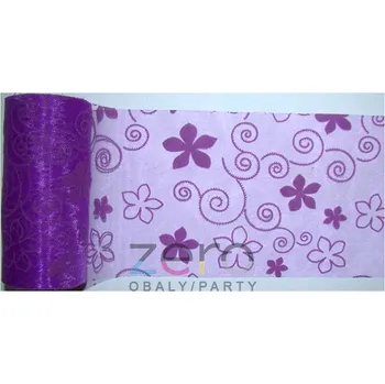 Organza 36 cm x 5 y - fialová s tiskem květin