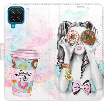 Pouzdro na mobilní telefon Flipové pouzdro iSaprio - Donut Worry Girl - Samsung Galaxy A12
