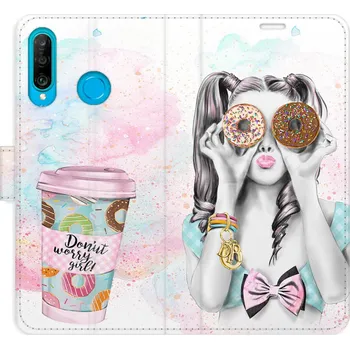 Pouzdro na mobilní telefon Flipové pouzdro iSaprio - Donut Worry Girl - Huawei P30 Lite