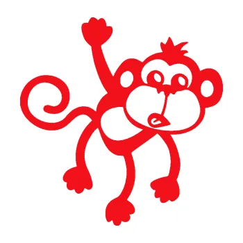 Samolepící dekorace SAMOLEPKA Opice 005 pravá visí za ruku (10 - červená) NA AUTO, NÁLEPKA, FÓLIE, POLEP, TUNING, VLASTNÍ TEXT, TISK, AUTOSAMOLEPKY.cz, POLEPY, OBRÁZEK, LOGO, SAMOLEPKY