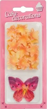 Jedlá dekorace na dort Dortisimo Dekorace z jedlého papíru Motýlci červení a květiny žluté 30 ks