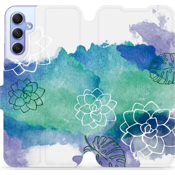 Pouzdro na mobilní telefon Flipové pouzdro Mobiwear - Samsung Galaxy A34 5G - MG11S Vodovkové květy (Knížkové flip pouzdro, obal, kryt na mobil Samsung Galaxy A34 5G - MG11S Vodovkové květy, materiál Umělá kůže + TPU - ochrana 360°, stojánek, silikonová vanička, magnetické zavírání
