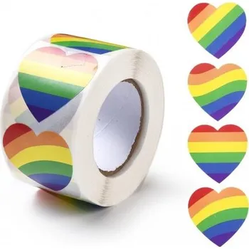 samolepka Samolepky na kotoučku - srdce Různé pruhy duhy (500 ks)