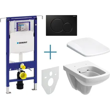 WC sada Geberit Duofix Special - sada pro závěsné WC 111.355.00.5 JX + rimfree klozet a sedátko Geberit Selnova Square + tlačítko Sigma01, černá (111.355.00.5 JX2)