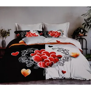 Povlečení KSTL 3-dílné bavlněné povlečení, 140 x 200 cm, 70 x 90 cm, 40 x 50 cm černo-bílé srdíčka