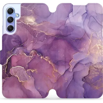 Pouzdro na mobilní telefon Flipové pouzdro Mobiwear - Samsung Galaxy A34 5G - VP20S Fialový mramor (Knížkové flip pouzdro, obal, kryt na mobil Samsung Galaxy A34 5G - VP20S Fialový mramor, materiál Umělá kůže + TPU - ochrana 360°, stojánek, silikonová vanička, magnetické zavírání)