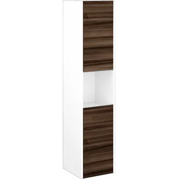 Koupelnový nábytek Dřevojas Vysoká skříň BONO SVD2O 35 - N01 Bílá lesk / Úchytka T34 / D06 Ořech / Pravé